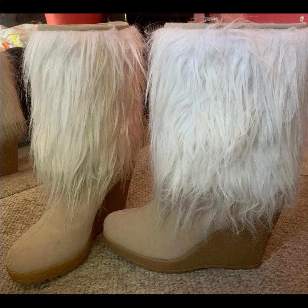 Jennifer Lopez brand FUR BOOTS WEDGES